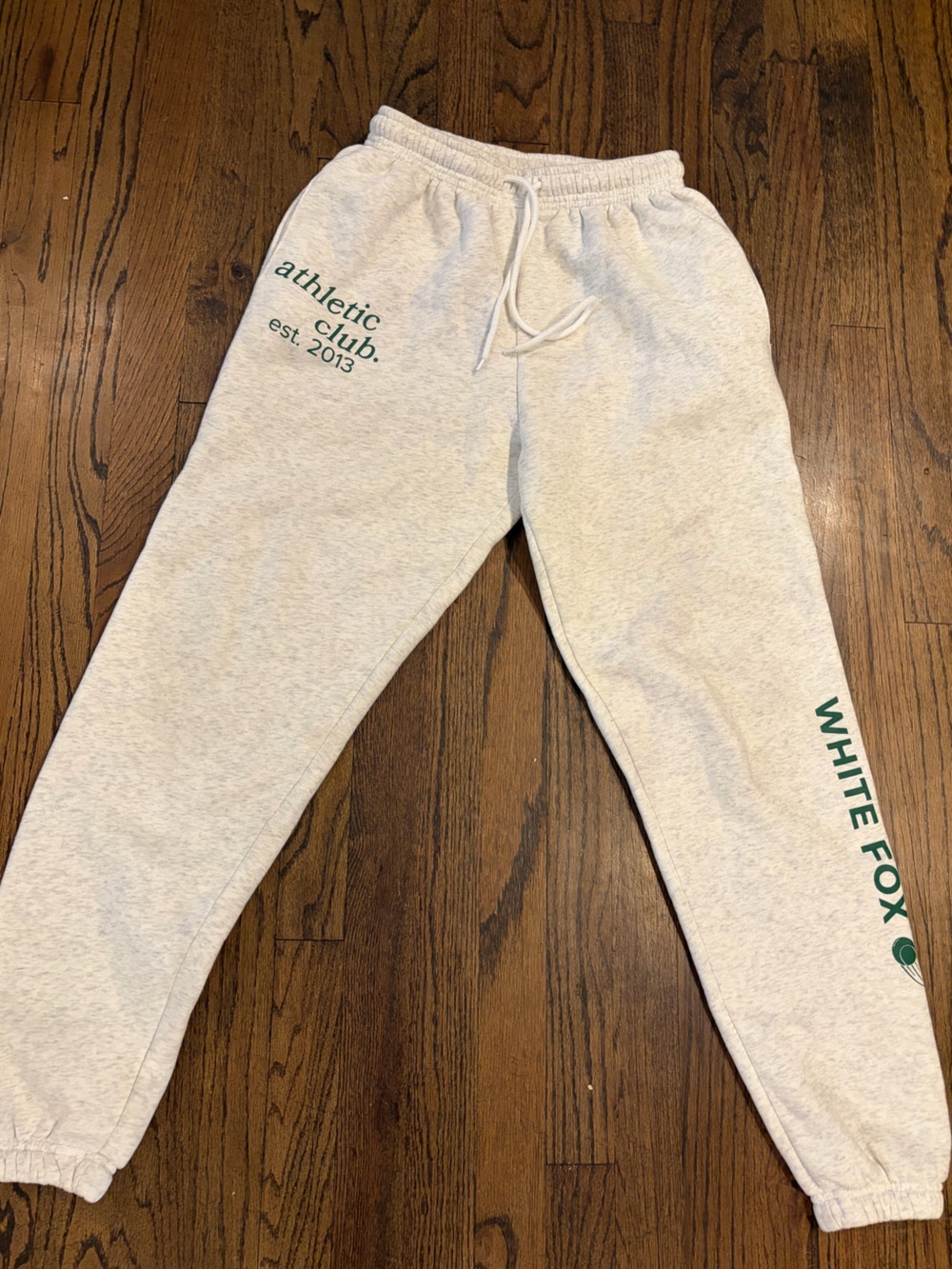 White Fox Athletic Club 2013 Gray Sweatpants Fleece Joggers Green Logo-small